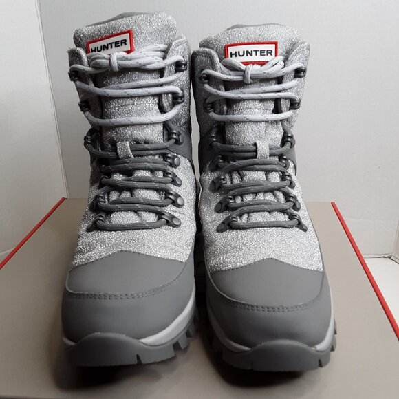 Hunter Commando Glitter Rubber Lug-Sole Snow Boots size 11M Silver/Tundra Gray - Picture 11 of 11